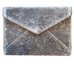 Rebecca Minkoff Leo Grey Crushed Velvet Envelope Clutch NWT